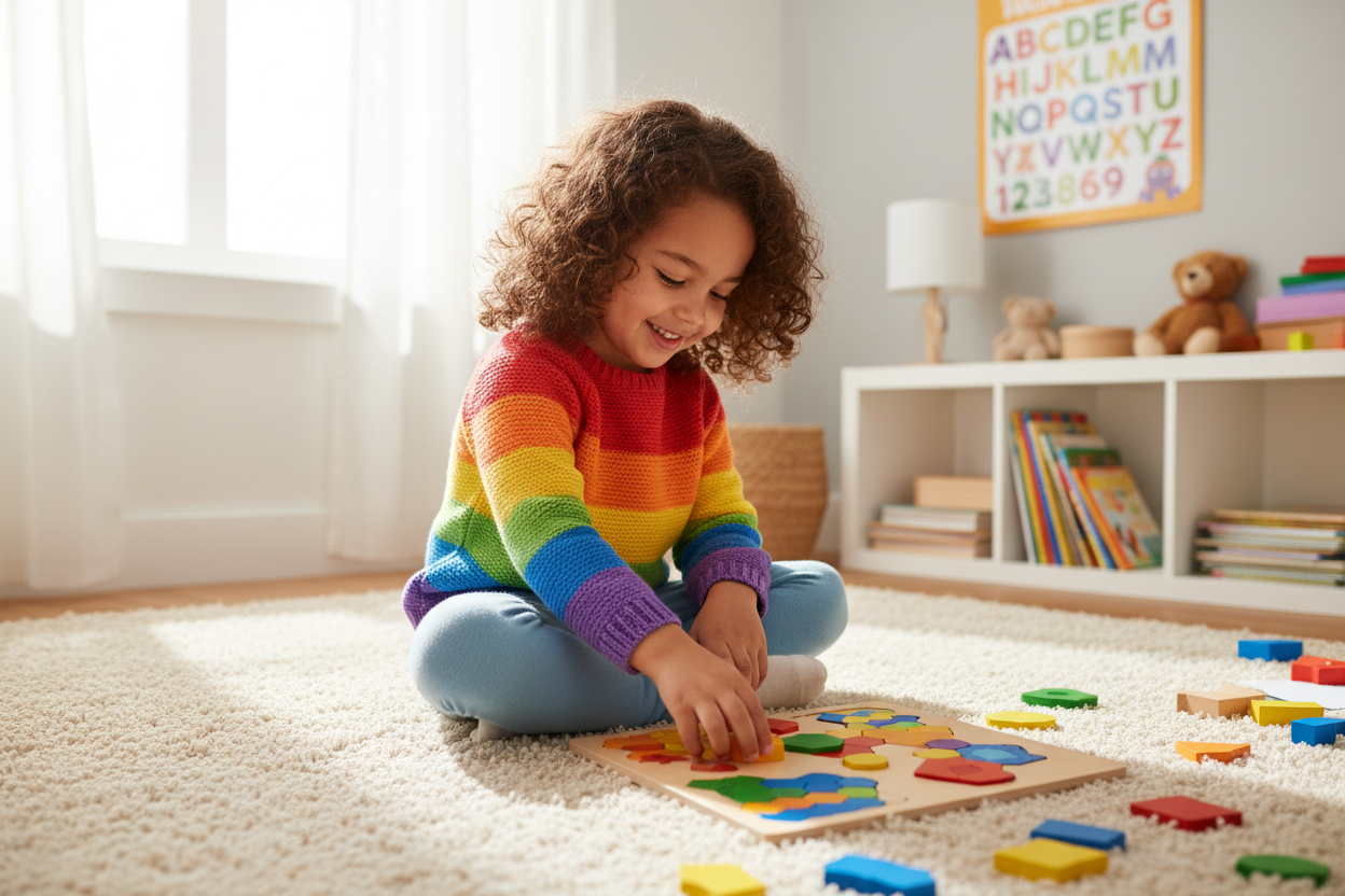Niña jugando con rompecabezas
